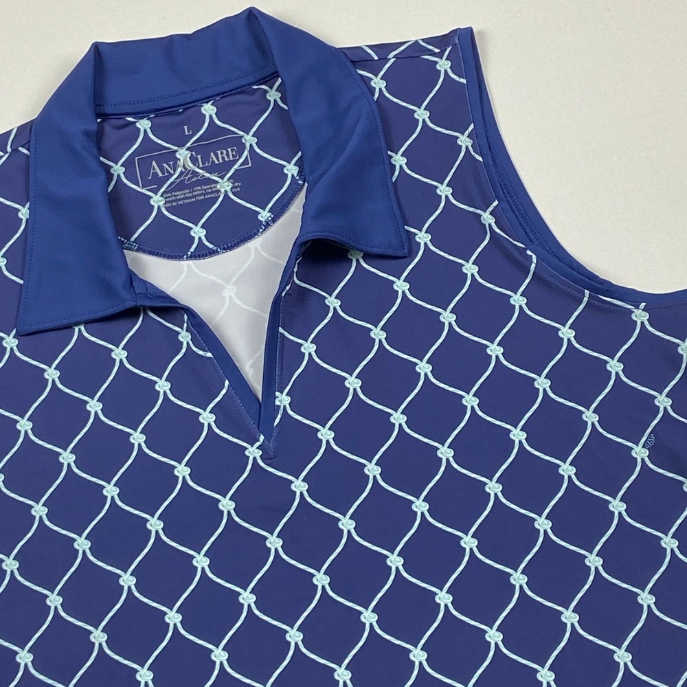 AnaClare Active Nautical Rope Sleeveless Golf Polo Top UPF 50 Size L Athleisure
